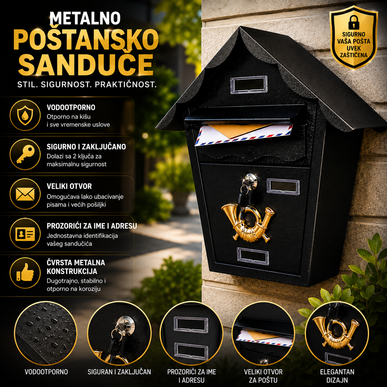 Metalno Poštansko Sanduče Premium – Vodootporno, Zaključavanje sa Ključem, Zidno Sanduče za Poštu