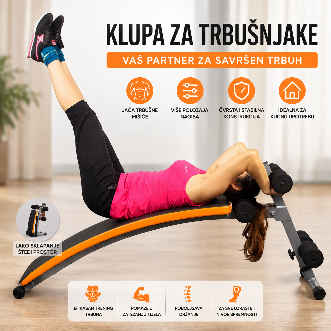 Fitness Klupa za Trbušnjake | Multifunkcionalna Sprava za Vežbanje