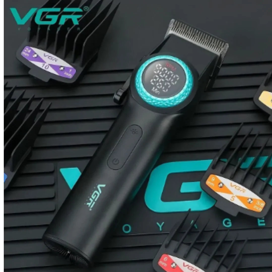 VGR hair trimmer with attachments on a branded mat