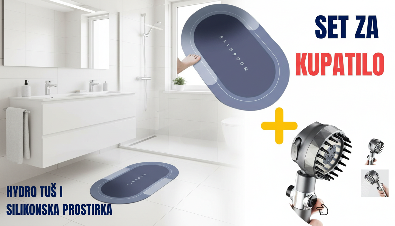 Set za Kupatilo – Silikonska Antiklizna Prostirka i Masažni Hydro Tuš