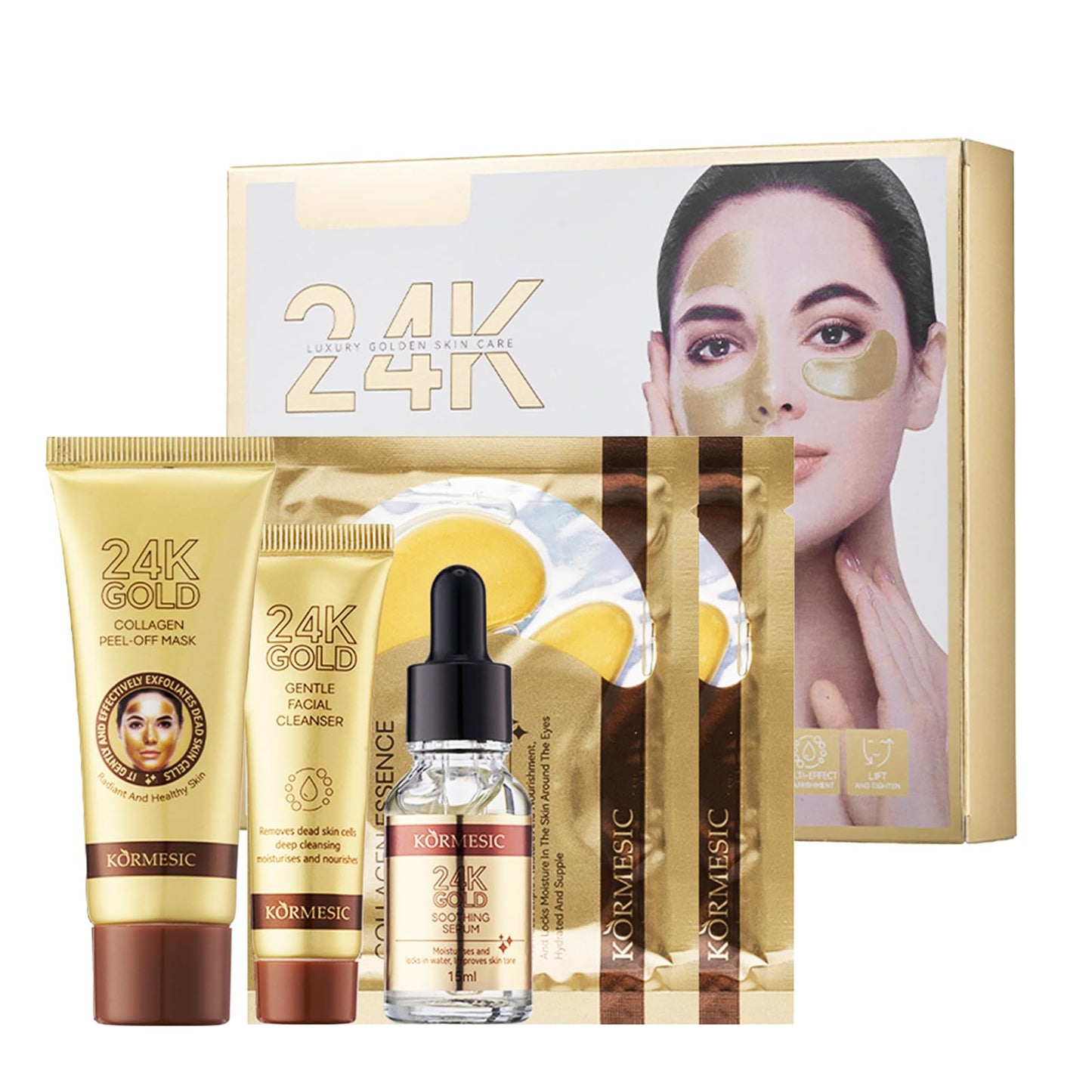 24K Zlatni Set za Negu Lica – Serum, Peel Off Maska i Maska za Oči | Hidratacija, Protiv Bora i Čišćenje Pora
