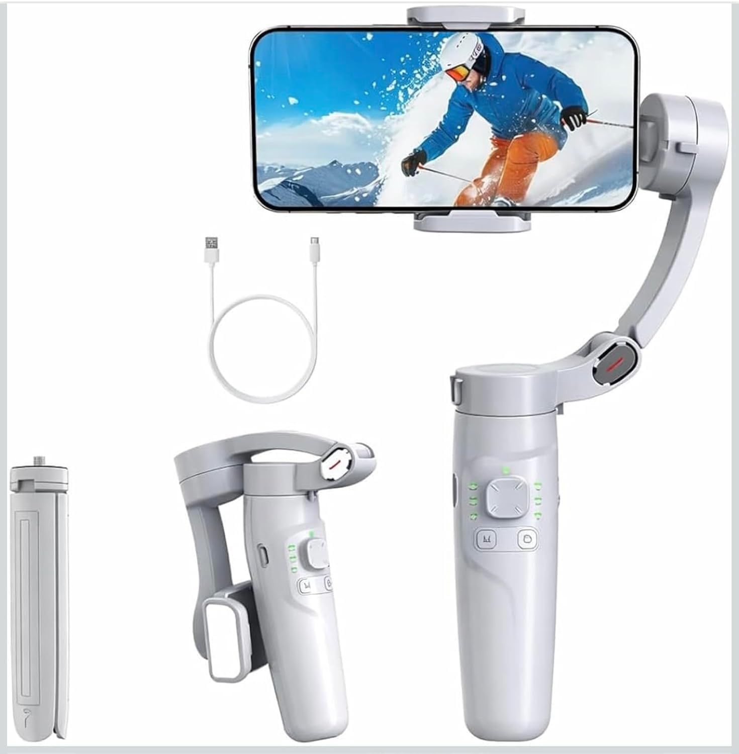 Profesionalni Gimbal za Telefon M1 – 3-Axis Stabilizator sa Bluetooth Kontrolom, 180° Rotacijom, Magnetnim LED Svetlom i Tripodom za Vlogovanje i Snimanje
