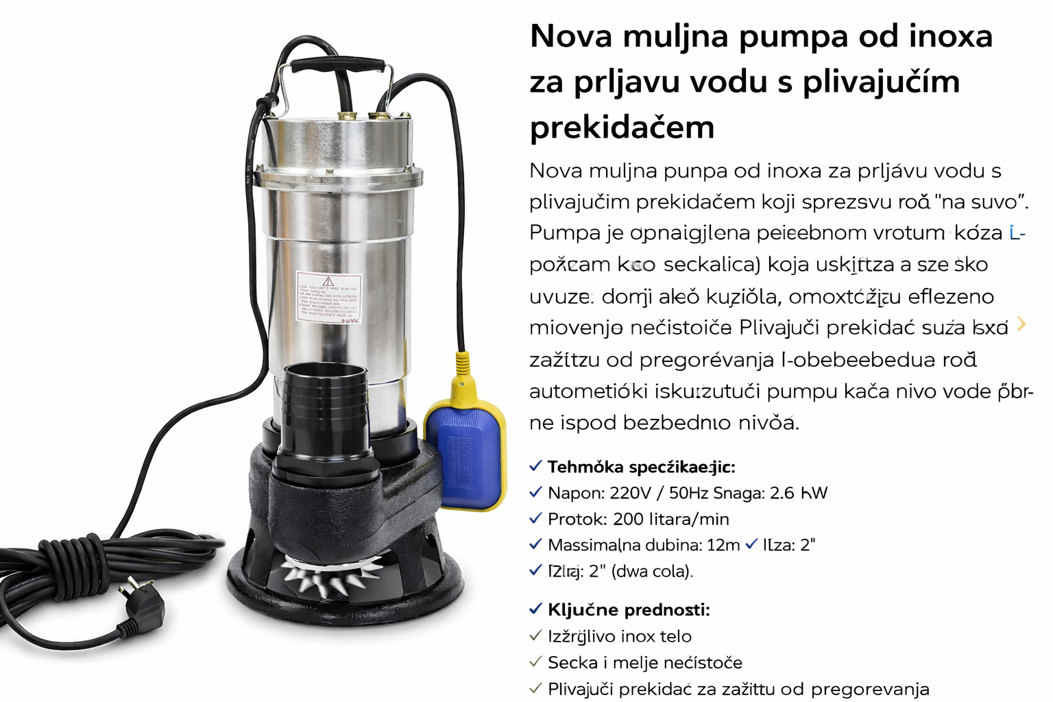 Pumpa muljna sa plovkom i drobilicom 2 cola