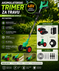 
Aku Trimer za Travu 48V – Teleskopski, 2 Baterije, Točkići + Set Oštrica
