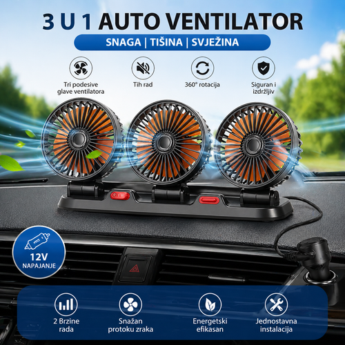 Auto Ventilator 3u1 12V – Efikasno Hlađenje, Tih Rad