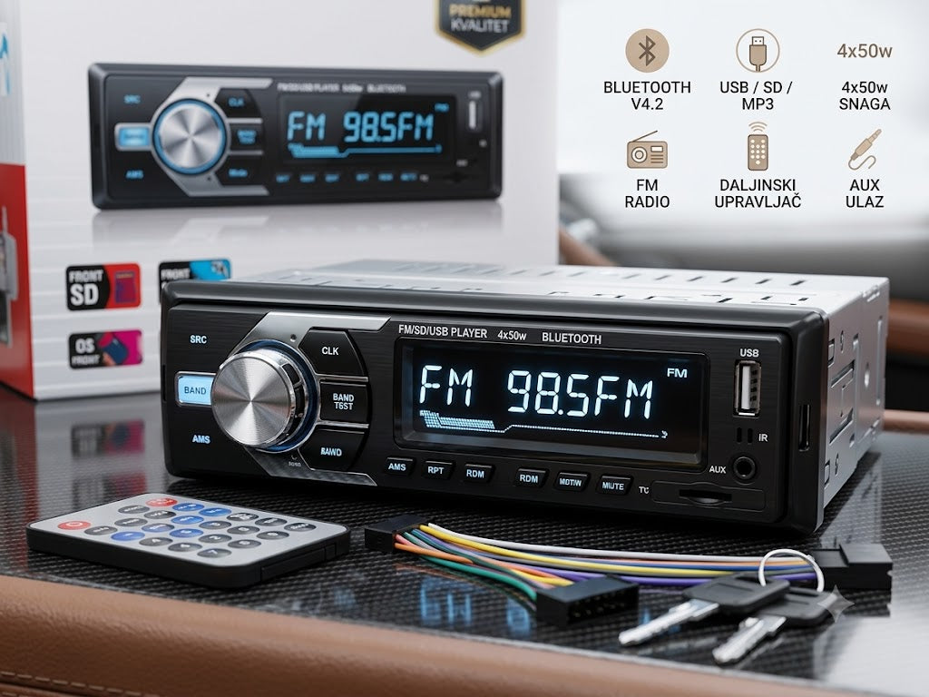 Multimedijalni Auto Radio 4x50W – Bluetooth, FM, USB, SD i AUX Auto Plejer