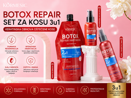 Botox Repair Set za Kosu 3u1 – Keratinska Obnova, Regeneracija Oštećene Kose i Profesionalni Sjaj Kose