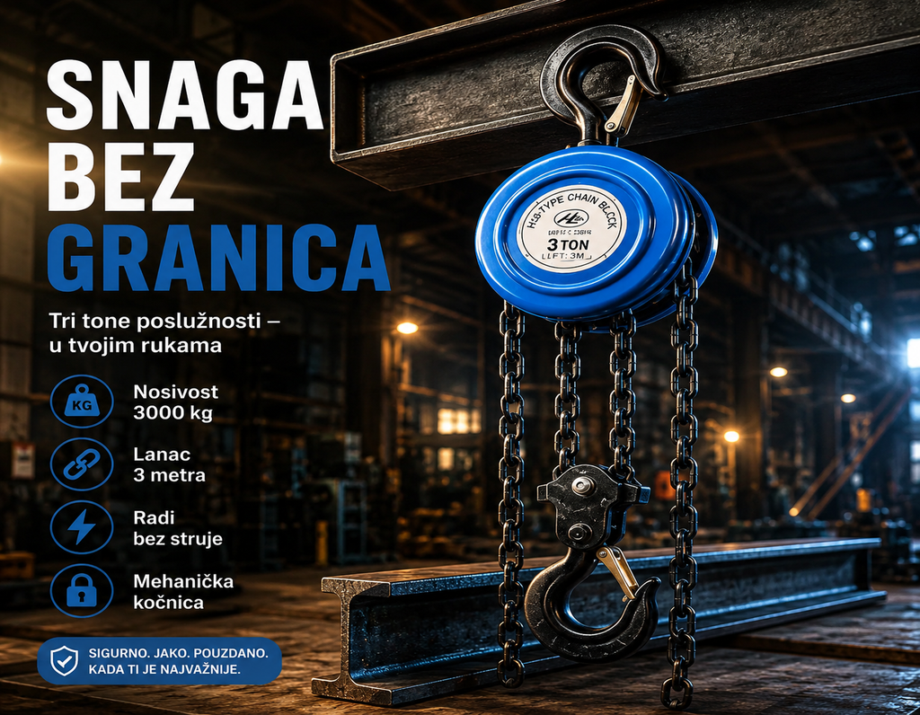 Lančana Dizalica 3000 kg – Ručni Lančani Vitlo 3 Metra za Profesionalnu Upotrebu