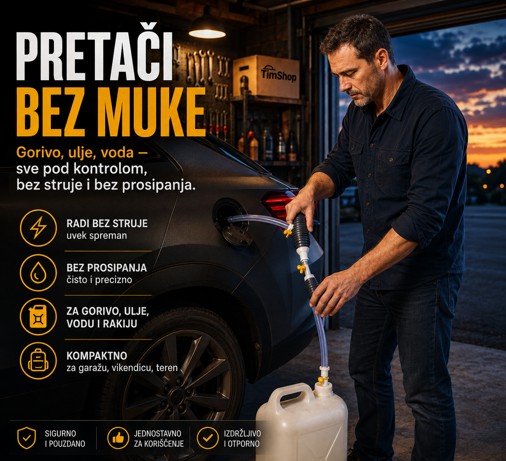 Ručna Pumpa za Gorivo 1+1 GRATIS – Brzo i Jednostavno Pretakanje Benzina, Dizela i Ulja
