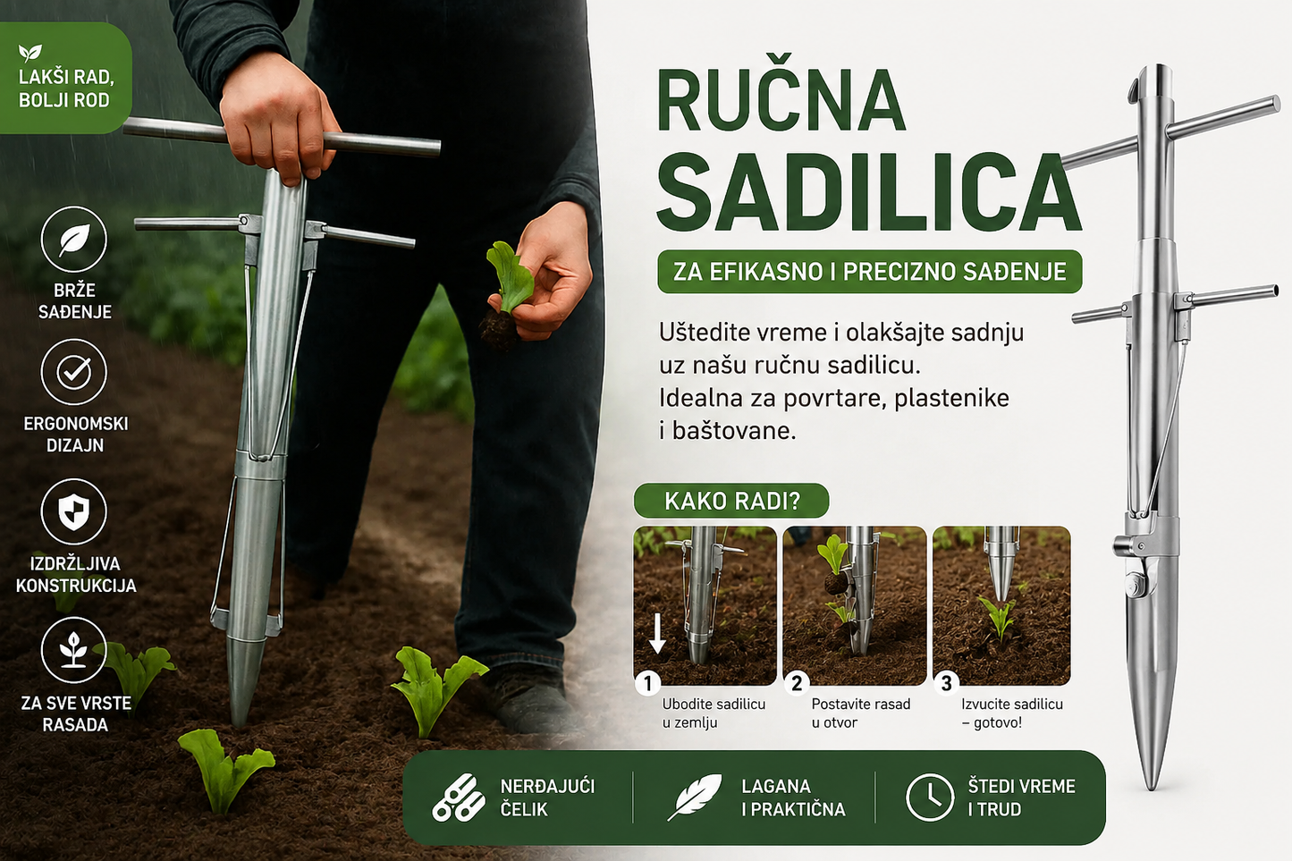 ručna sadilica, sadilica za rasad, alat za sadnju, sadnja povrća, sadnja cveća, baštenski alat, profesionalna sadilica, sadilica za povrće, sadilica za plastenik, sadilica za baštu, alat za rasad, ručni alat za sadnju, sadnja salate, sadnja kupusa, sadnja paprike, sadnja paradajza, baštenska oprema, poljoprivredni alat, nerđajući čelik, inox sadilica, precizna sadnja, lako sađenje, vrtni alat, oprema za baštu, sadnja biljaka, alat za poljoprivredu, ručna sejalica, praktičan baštenski alat, profesionalni baš