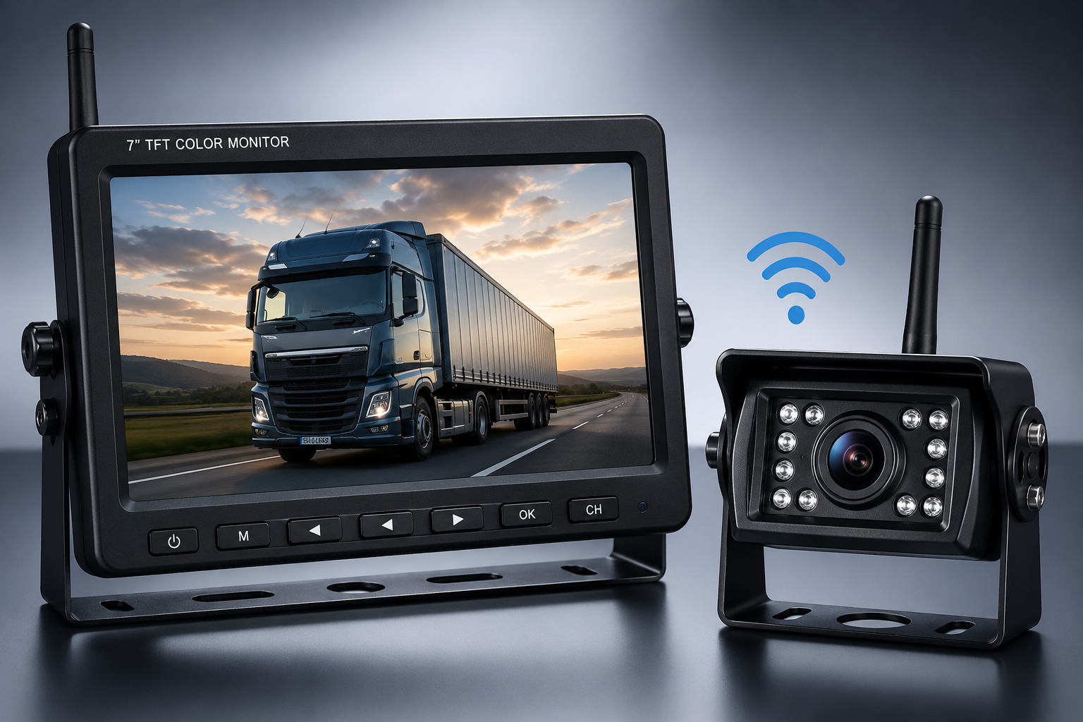 HD 7" Monitor + WiFi Bežična Kamera za Kamion – Noćni Vid, Vodootporna IP69 Kamera