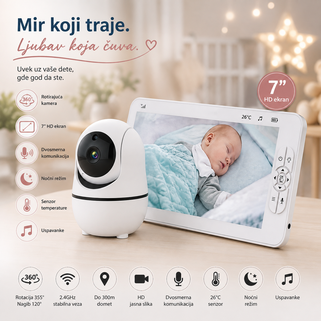 Bebifon Baby monitor sa rotirajućom kamerom 7inca