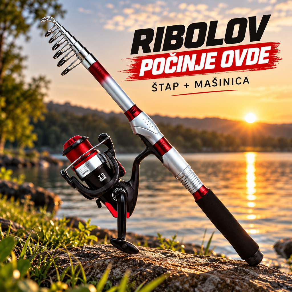 Ribolovački Set Štap + Mašinica za Pecanje – Komplet za Ribolov, Jezero, Reke i More