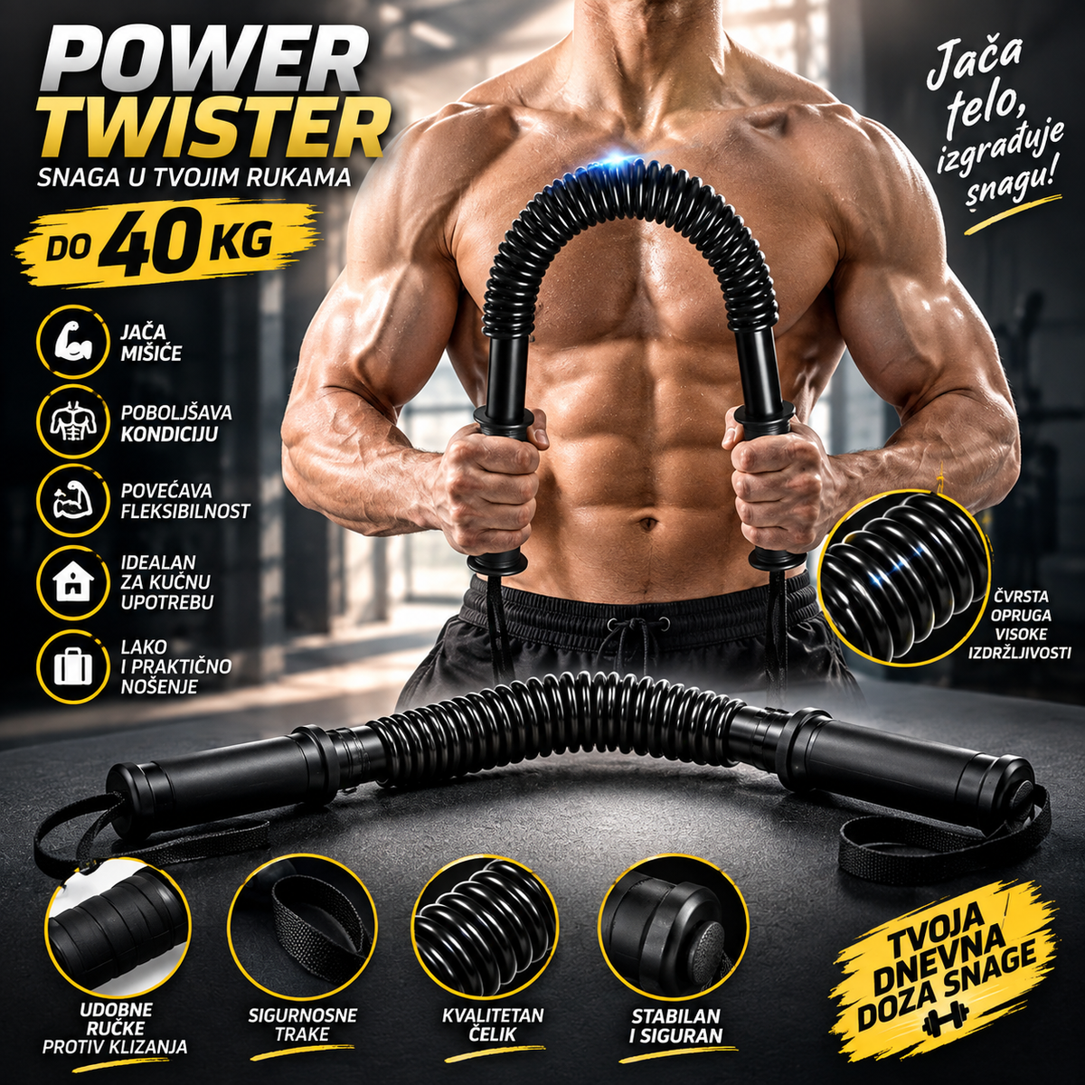 Power Twister 40 kg – Opruga za Trening Otporta, Grudi, Ruku i Ramena