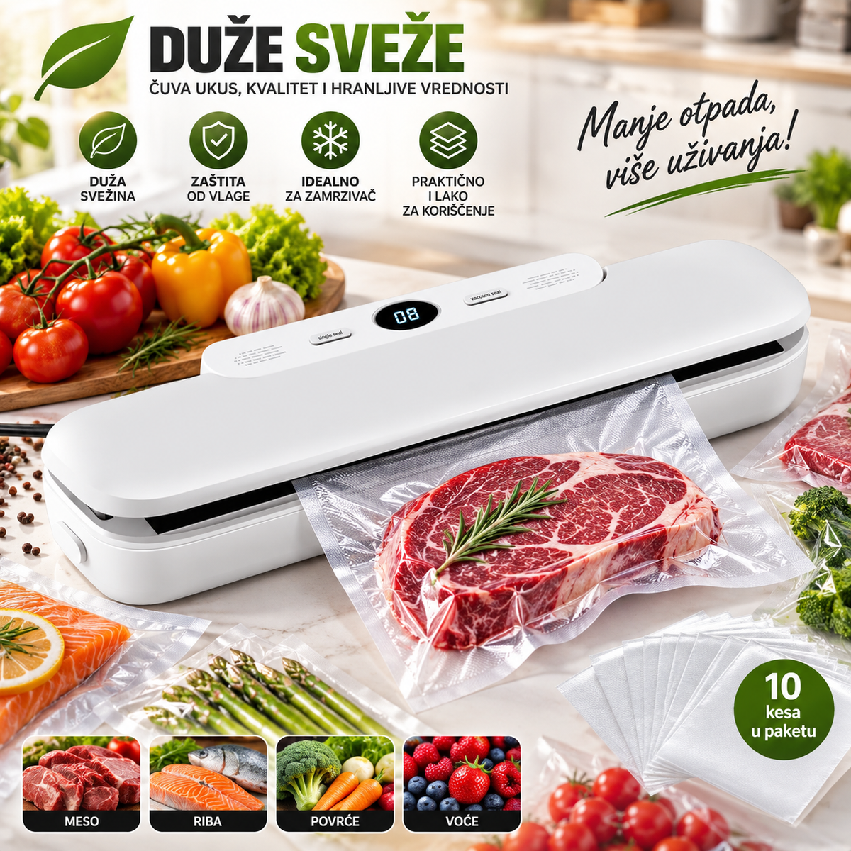 Vakumirka za Hranu sa Displejem – Aparat za Vakuumiranje i Zavarivanje Kesa