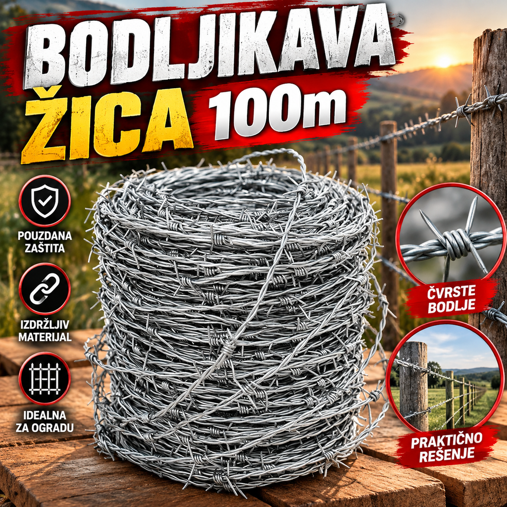 Bodljikava Žica 100m – Čelična Žica za Ograde, Zaštitu i Ograđivanje Zemljišta