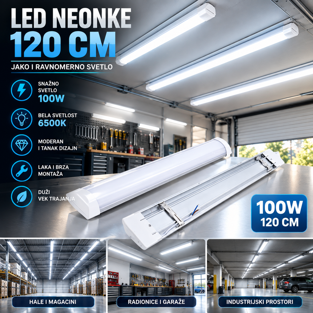 LED Neonke 100W – LED Strele 120 cm za Snažno i Efikasno Osvetljenje