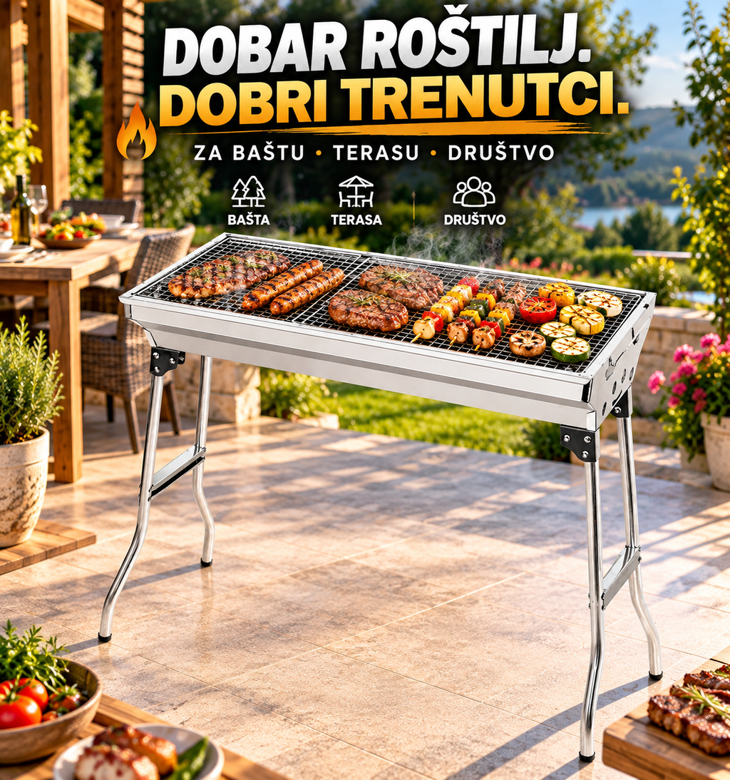 Veliki Baštenski Roštilj 73x33x71 cm – Roštilj na Ćumur za Dvorište, Terasu i Porodično Pečenje