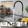 Premium Crna Inox Slavina za Sudoperu sa Fleksibilnim Crevom – Kuhinjska Slavina sa 360° Rotacijom i Dva Režima Mlaza