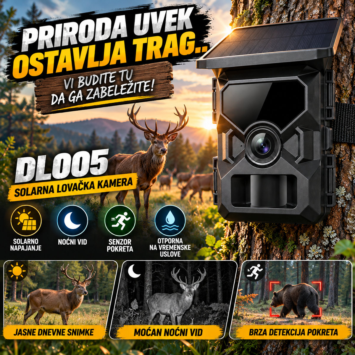DL005 Solarna Lovačka Kamera – Outdoor Kamera sa Noćnim Vidom i Senzorom Pokreta