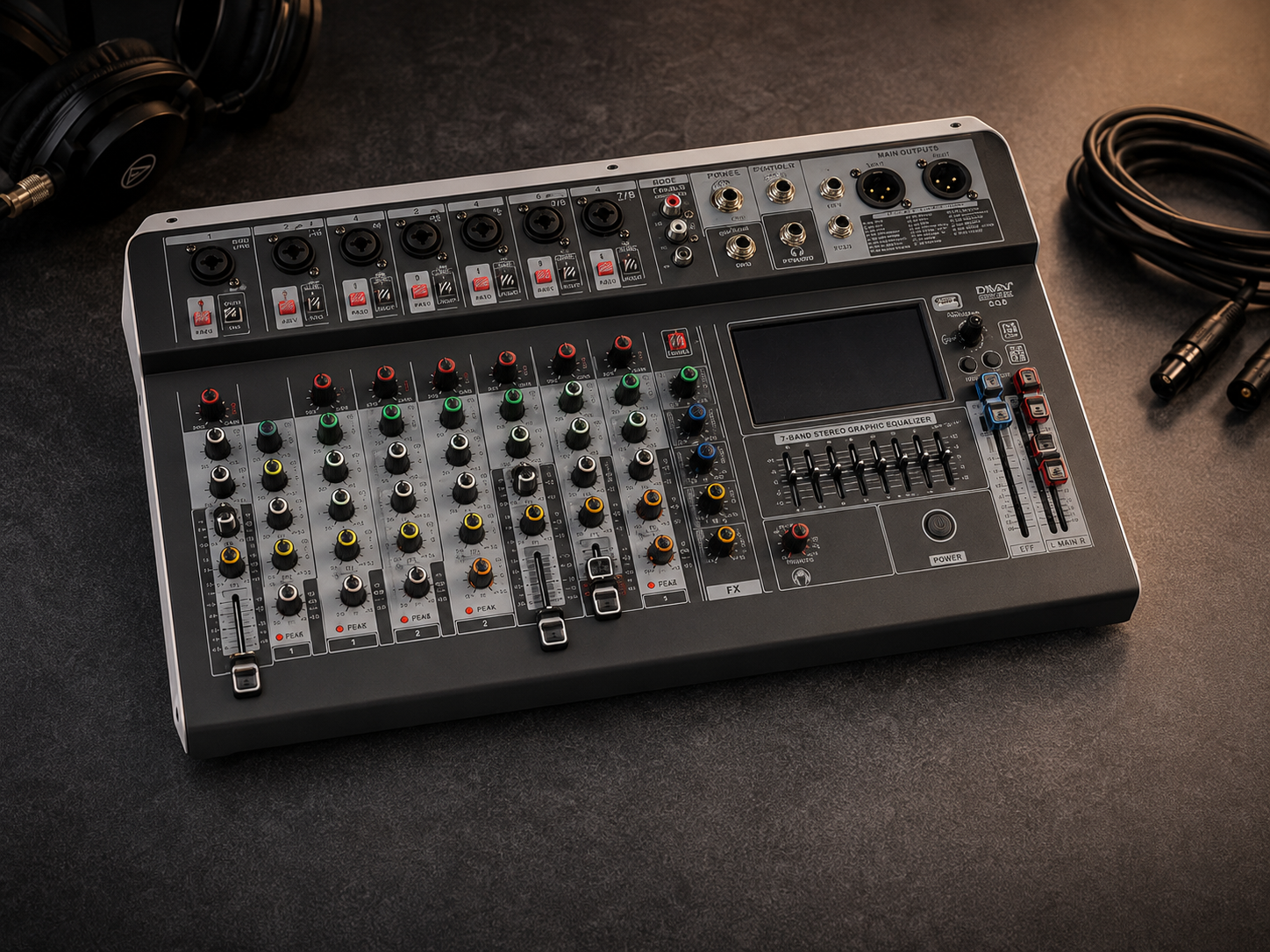 EQ-8 Profesionalna 8-Kanalna Audio Mikseta sa Bluetooth, USB MP3 Plejerom, 48V Phantom Napajanjem, 7-Band Graphic EQ i DSP Efektima za DJ, Studio, Podcast, Karaoke i Live Nastupe