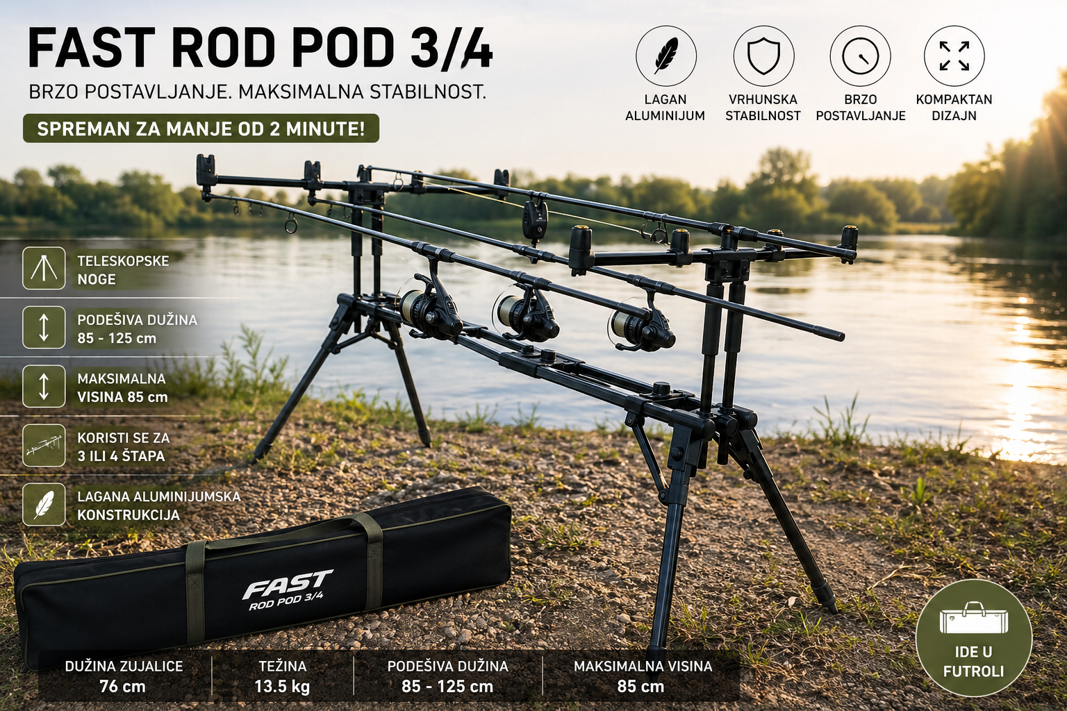 FAST Držač za Štapove 3/4 – Aluminijumski Rod Pod sa Futrolom