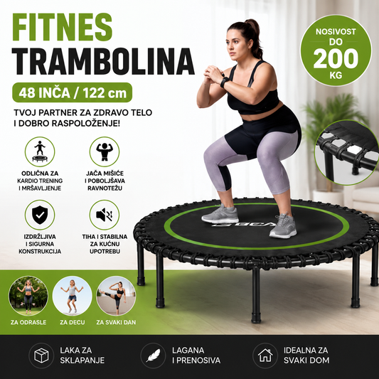 Fitnes Trambolina za Vežbanje 48” – Profesionalni Rebounder za Kardio, Mršavljenje i Kućni Trening | Mini Fitness Trampolina za Odrasle
