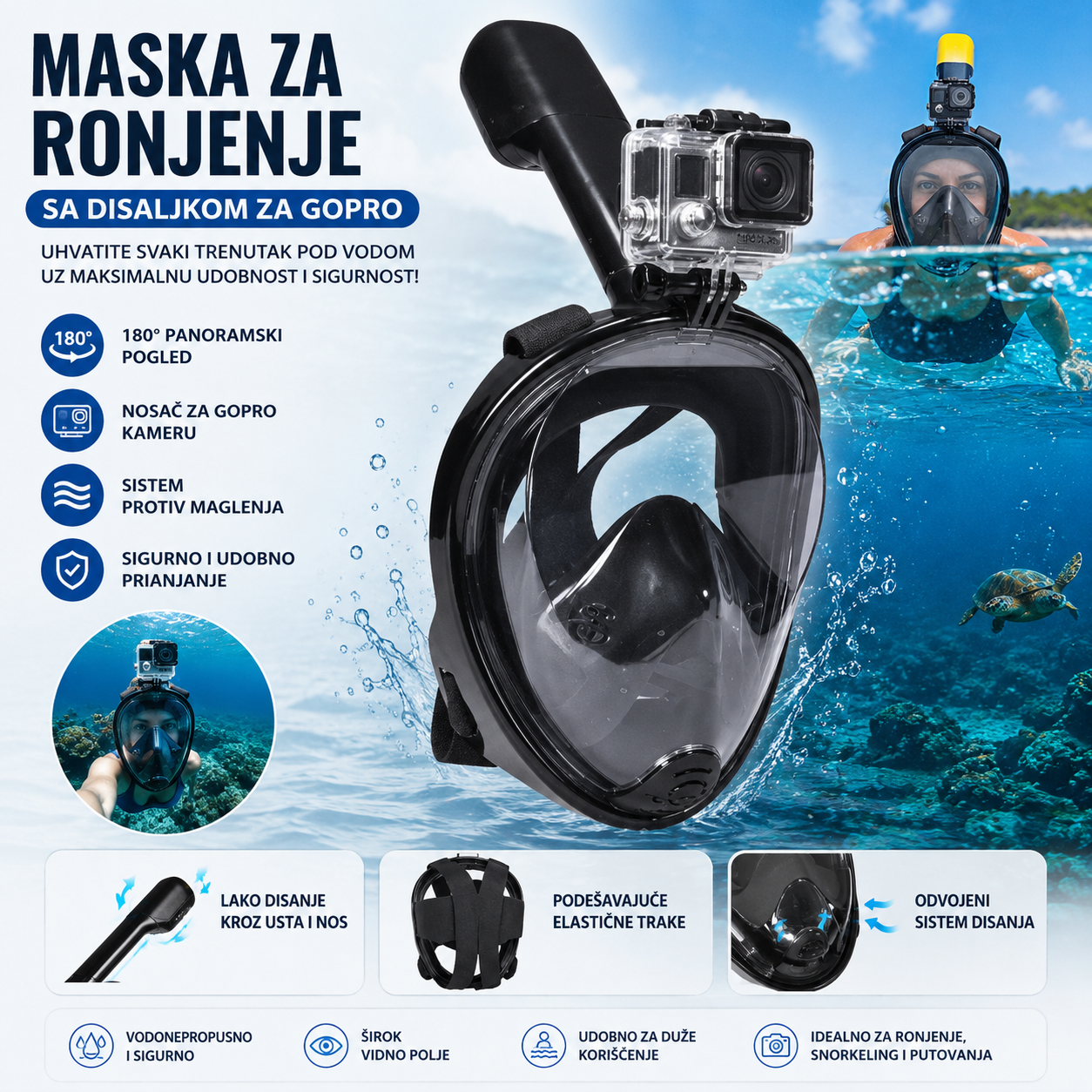 Ronilačka Maska sa Disaljkom i GoPro Držačem – Kristalno Jasan Pogled pod Vodom