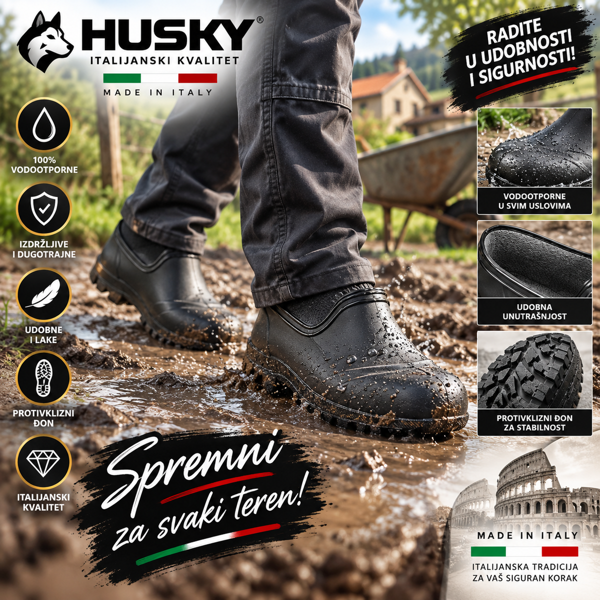HUSKY Vodootporne Kaljače 42–46 sa Anatomski Uloškom – Protivklizne Radne Cipele