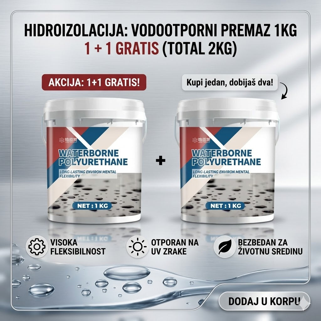 Hidroizolacija Vodootporni Premaz 1kg Poliuretan – Trajna Zaštita od Vlage, Kiše i Pukotina 1+1 Gratis