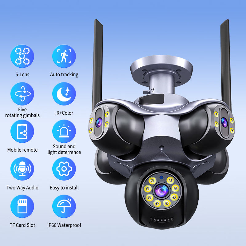 WiFi IP PTZ Kamera 20MP – 5 Kamera u 1 sa 5 Ekrana, Pametni Video Nadzor Full HD