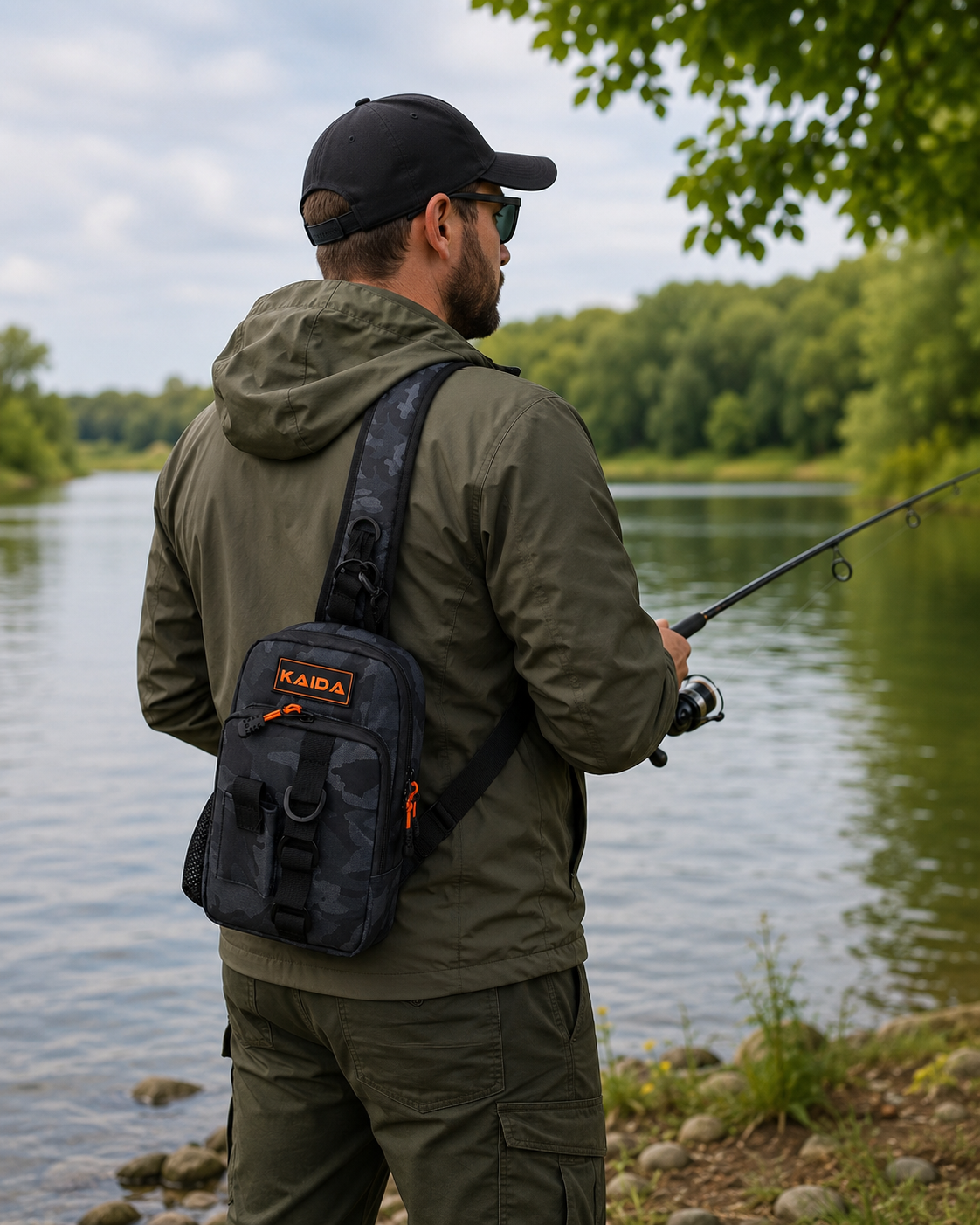 Kaida Torbica Preko Ramena za Ribolov – Vodootporna Camo Sling Torba sa Više Džepova za Pecanje i Outdoor