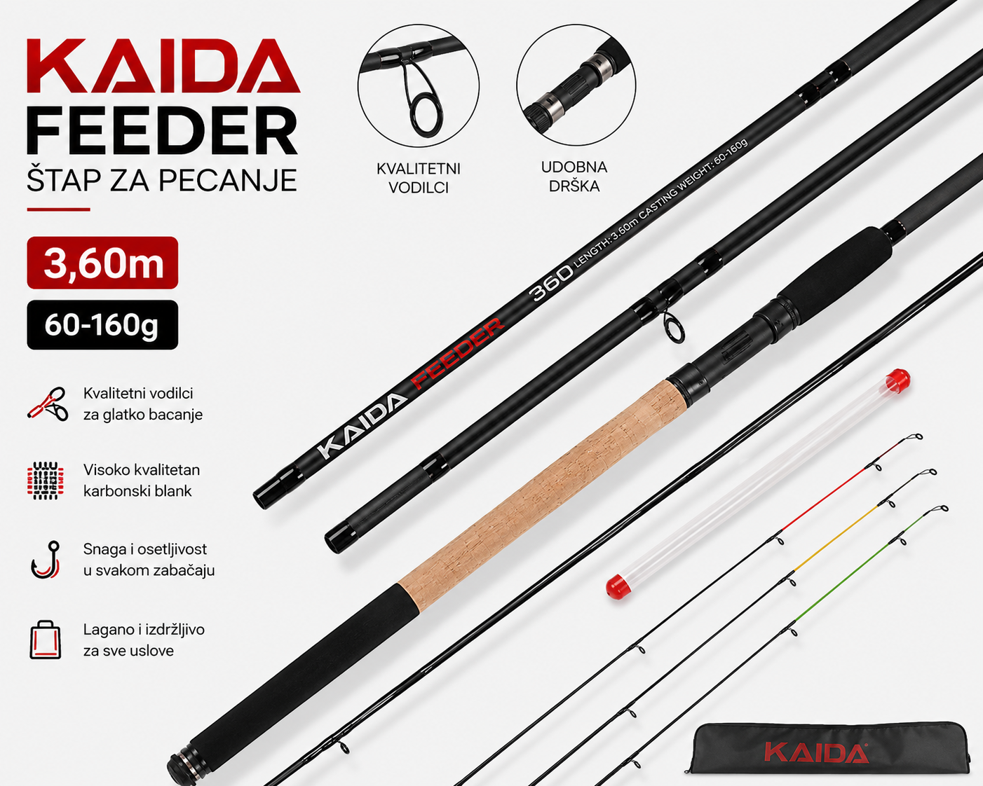 Kaida Feeder Štap za Pecanje 3.60m 60-160g – Profesionalni Karbonski Feeder Štap za Daleke Zabačaje i Ribolov