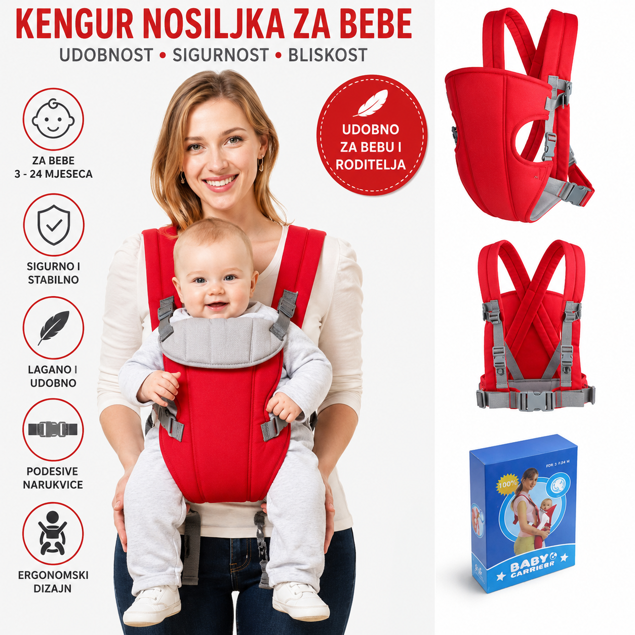 Kengur Nosiljka za Bebe – Ergonomska Nosiljka za Novorođenčad i Decu