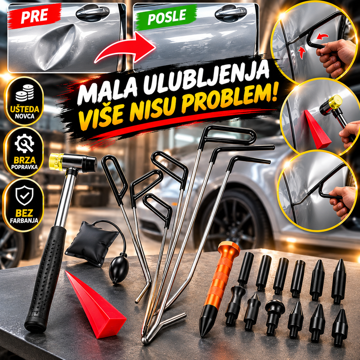 PDR Alat za Izvlačenje Udubljenja na Automobilu – Set za Popravku Limarije