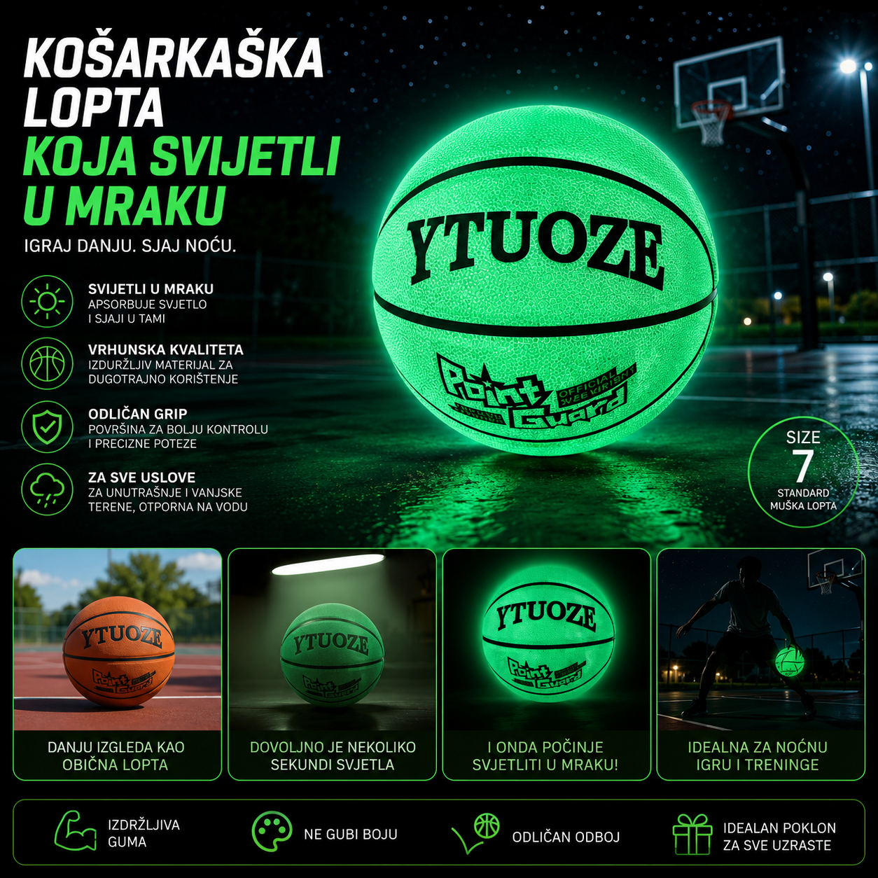 Profesionalna Košarkaška Lopta koja Svetli u Mraku – Za Trening i Zabavu