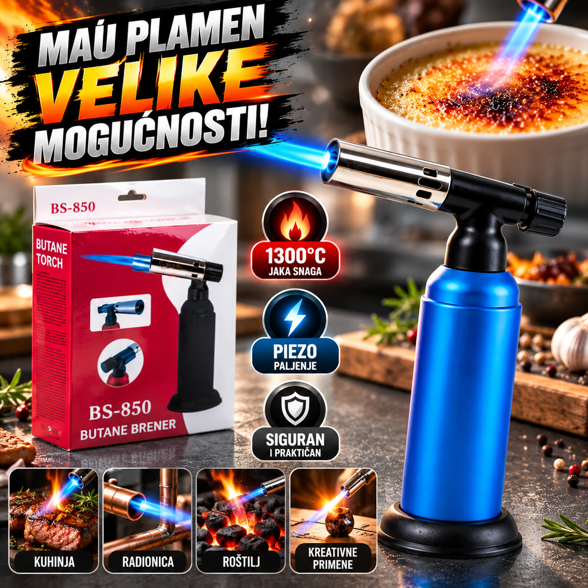 Kuhinjski Brener BS850 1300°C – Plinska Lemilica sa Piezo Paljenjem za Kuhinju, Radionicu i Razne Namene
