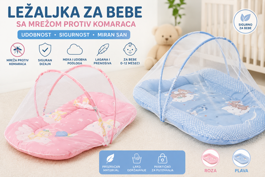 Ležaljka za Bebe sa Mrežom Protiv Komaraca – Prenosivi Baby Šator za Spavanje i Igru | Plava i Roza