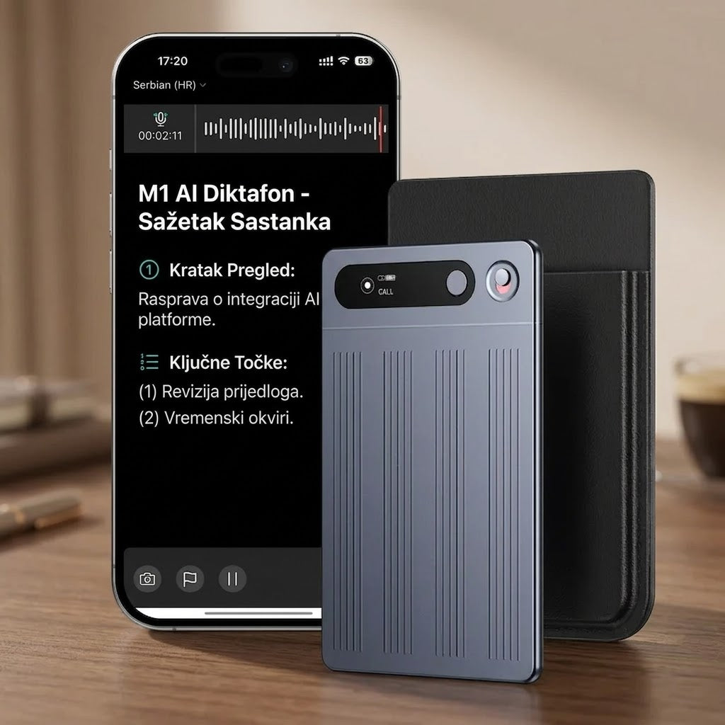 M1 Professional Voice Recorder sa AI Transkripcijom – Pametni Diktafon za Sastanke, Predavanja i Intervjue