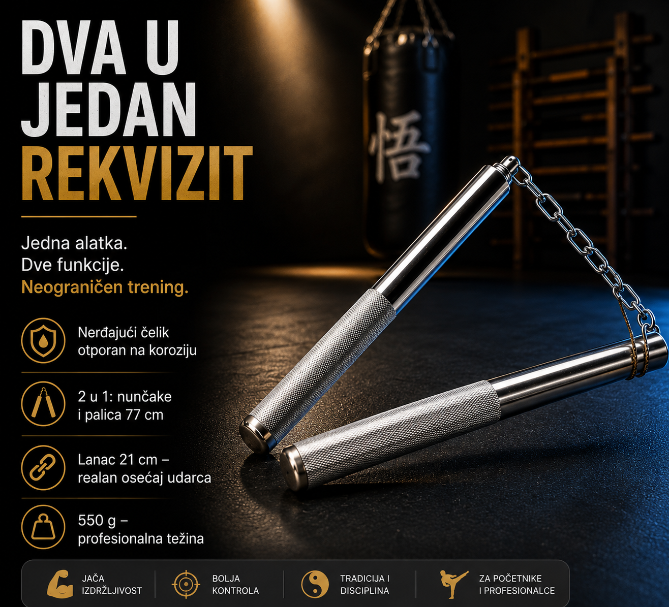 Metalne Nunčake od Nerđajućeg Čelika – Trening Rekvizit za Borilačke Veštine
