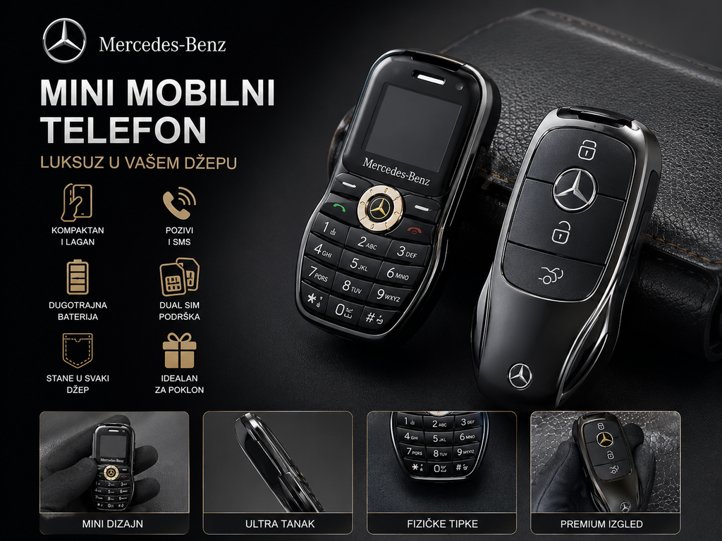 Mini Mobilni Telefon Mercedes Benz – Najmanji Dual SIM Telefon sa Bluetooth Funkcijom | Idealan Za Poklon i Rezervni Telefon