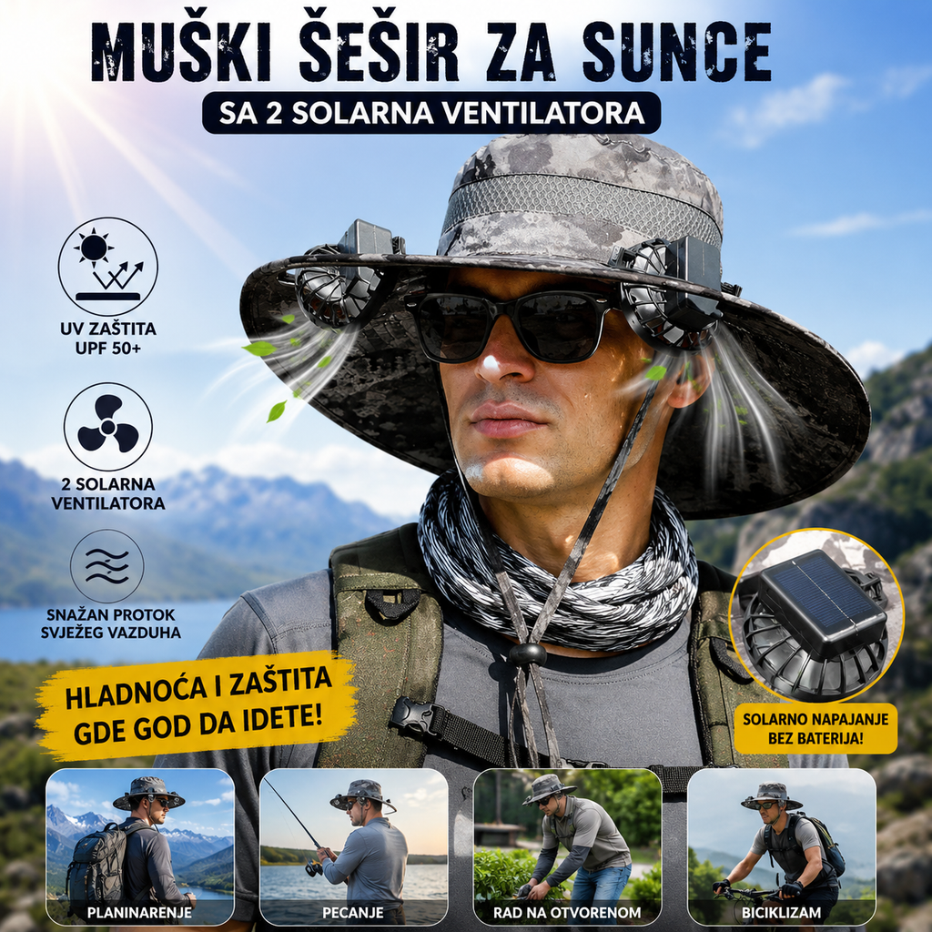 Šešir za Sunce sa 2 Ventilatora na Solarni Pogon – Savršeno Hlađenje tokom Vrućina