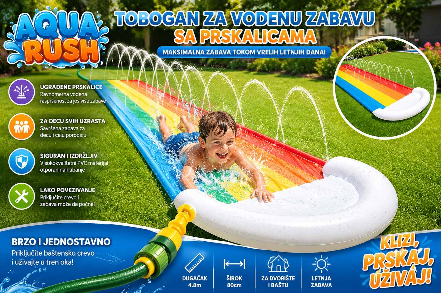 Naduvavajući Vodeni Tobogan sa Prskalicama – Letnji Vodeni Slip and Slide za Decu i Odrasle | Dvorišni Vodeni Park