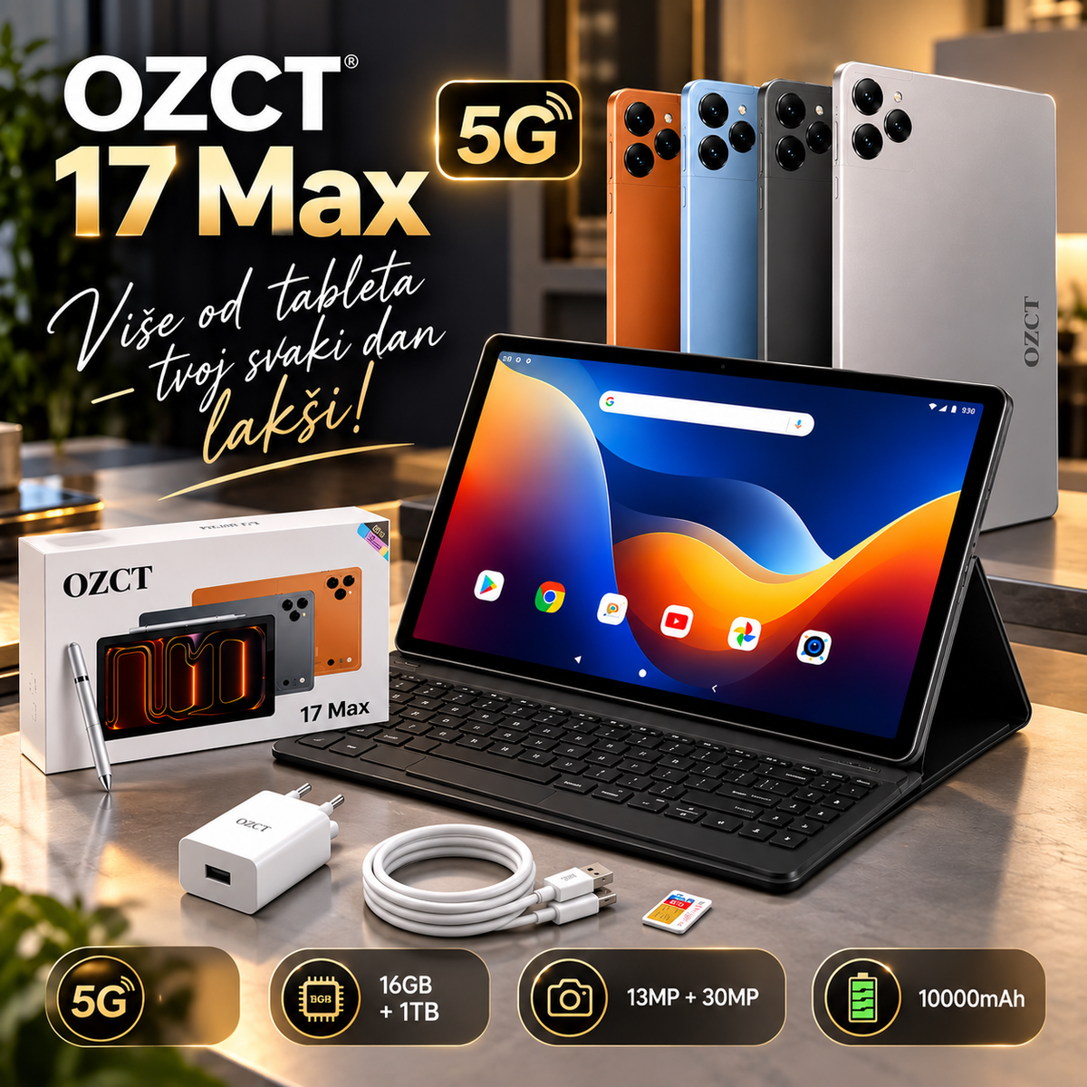 17 Pro Max 5G Tablet 16GB RAM 1TB Memorija Smart Tablet Računar Android sa Tastaturom i Olovkom