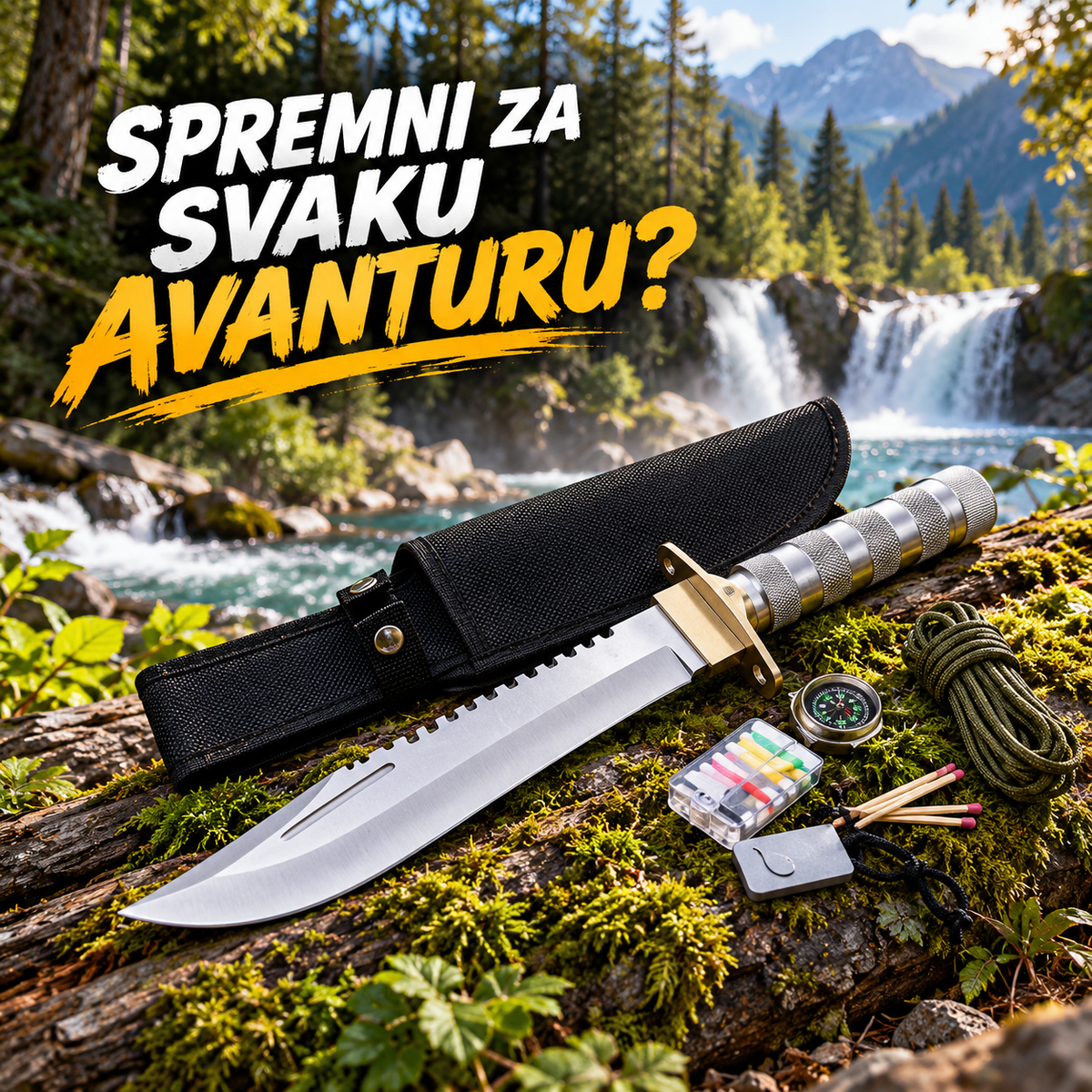 Outdoor Nož 35 cm sa Kompasom i Futrolom – Oprema za Kampovanje i Boravak u Prirodi