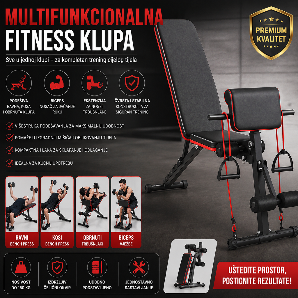 Sklopiva Fitness Klupa za Trbušnjake i Kućni Trening | Nosivost 350 kg
