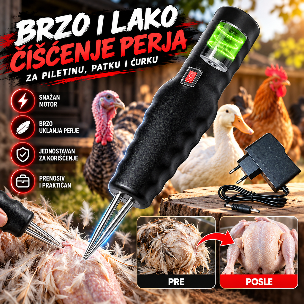 Profi Električni Čupač Perja – Brzo i Jednostavno Čišćenje Živine (Piletina, Patka, Ćurka)