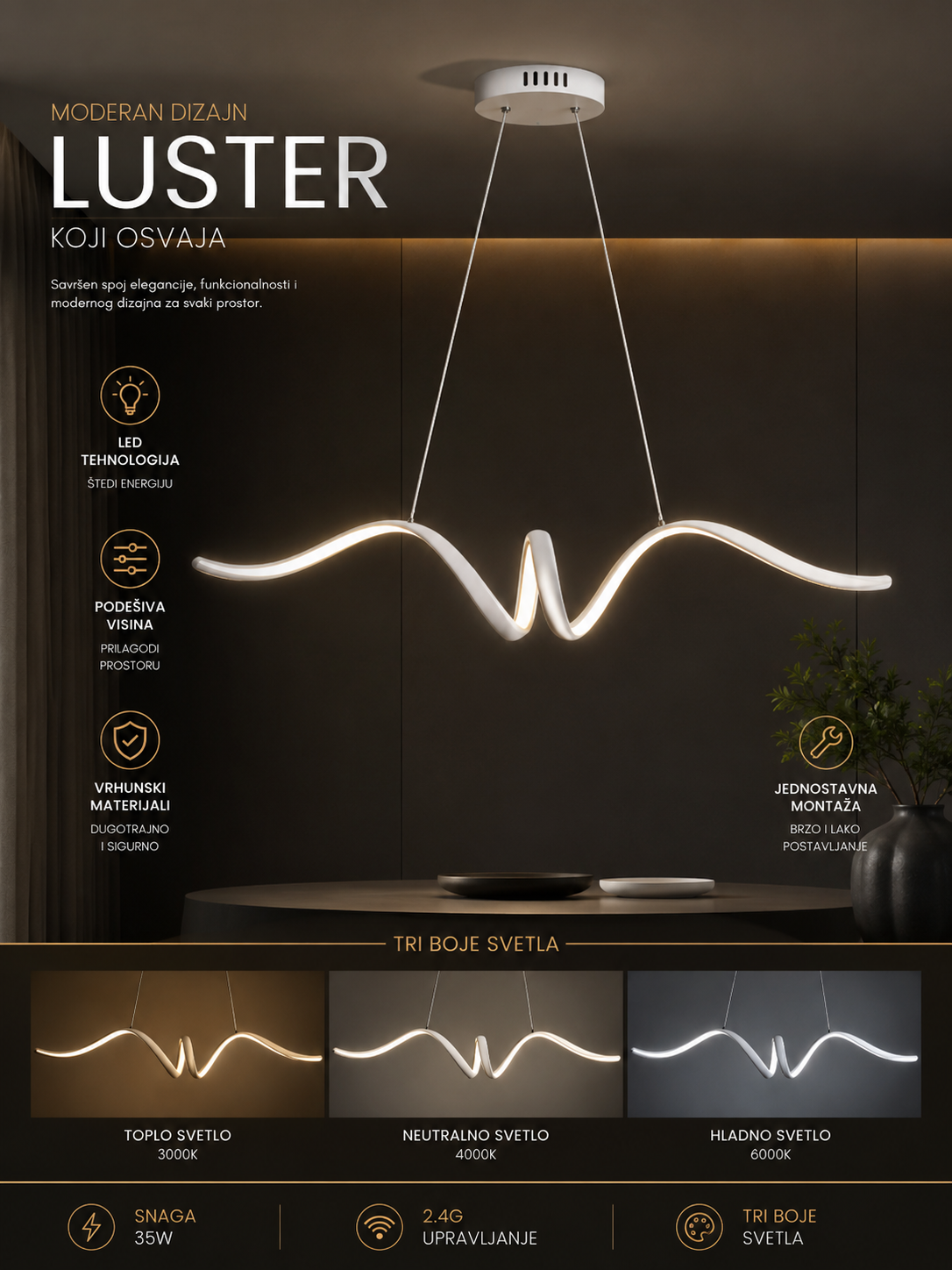 Elysium LED Luster – Moderna Visilica koja Osvaja Enterijer