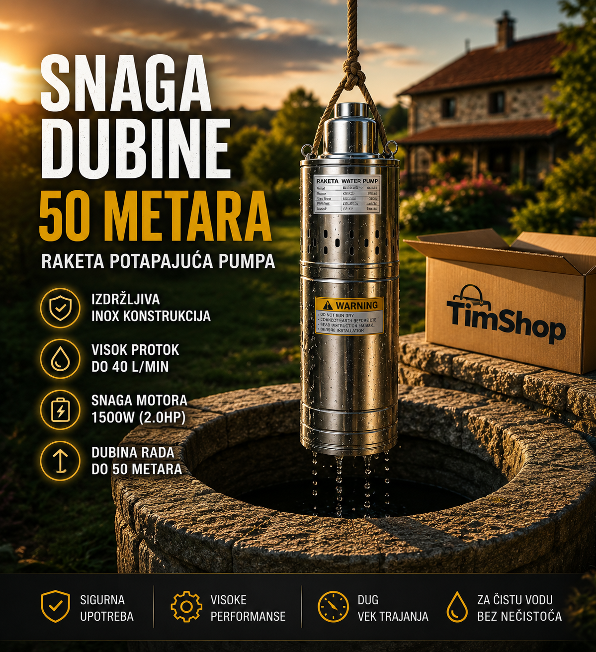 ubinska Potapajuća Pumpa za Bunar – Raketa Pumpa za Čistu Vodu i Hidrofor