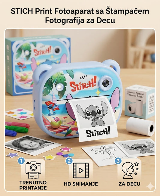 STICH Print Fotoaparat sa Štampačem Fotografija za Decu – Instant Kamera sa Printanjem Slika i HD Snimanjem